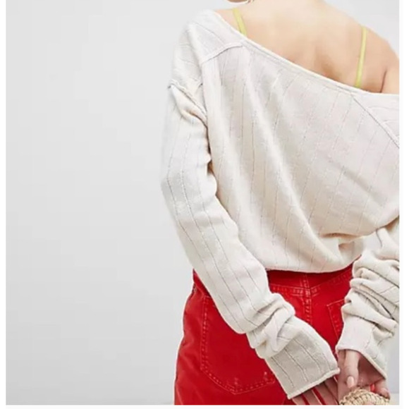 Free People V-Neck Twisted Knot Front Linen Blend Knit Sweater Top Size XSmall - Picture 3 of 9